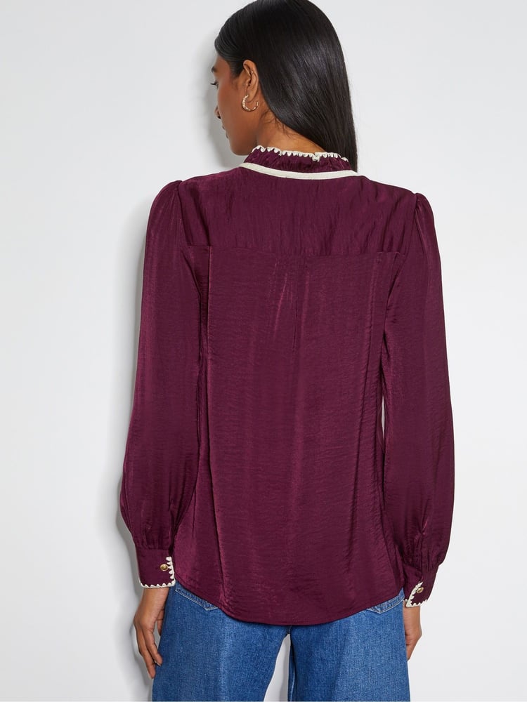 Monsoon Red Thea Satin Bow Collar Blouse - Image 3 of 3