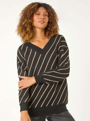 Roman Black Horizontal Stripe Knit Jumper - Image 3 of 6