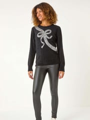 Roman Black Sequin Bow Detail Festive Christmas Jumper - Image 2 of 5