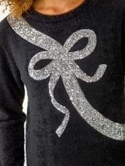 Roman Black Sequin Bow Detail Festive Christmas Jumper - Image 5 of 5