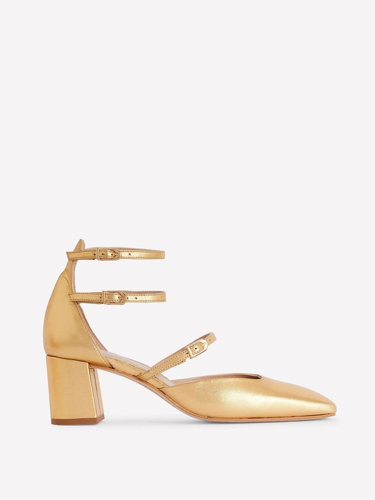 Boden Gold Multi Strap Block Heel Pumps - Image 2 of 4 Boden Gold Multi Strap Block Heel Pumps - Image 2 of 4