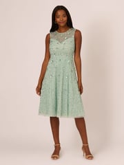Adrianna Papell Green Illusion Beaded Mesh Dress - Image 1 of 7