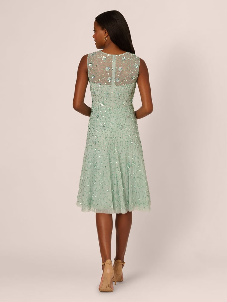 Adrianna Papell Green Illusion Beaded Mesh Dress - Image 2 of 7