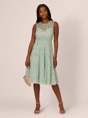 Adrianna Papell Green Illusion Beaded Mesh Dress - Image 3 of 7