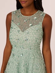 Adrianna Papell Green Illusion Beaded Mesh Dress - Image 4 of 7
