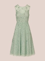 Adrianna Papell Green Illusion Beaded Mesh Dress - Image 6 of 7