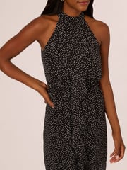 Adrianna Papell Shirred Dot Chiffon Black Midi Dress - Image 4 of 7
