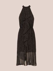 Adrianna Papell Shirred Dot Chiffon Black Midi Dress - Image 6 of 7