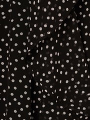 Adrianna Papell Shirred Dot Chiffon Black Midi Dress - Image 7 of 7