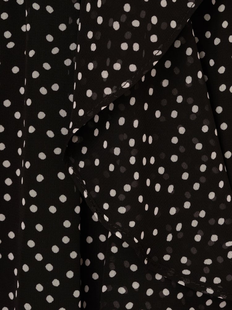 Adrianna Papell Shirred Dot Chiffon Black Midi Dress - Image 7 of 7