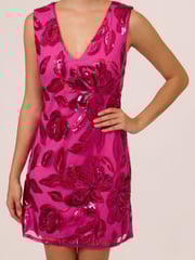 Adrianna Papell Pink Floral Sequin Short Dress - Image 5 of 7