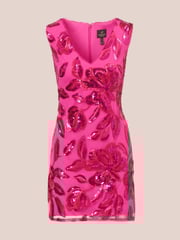 Adrianna Papell Pink Floral Sequin Short Dress - Image 6 of 7