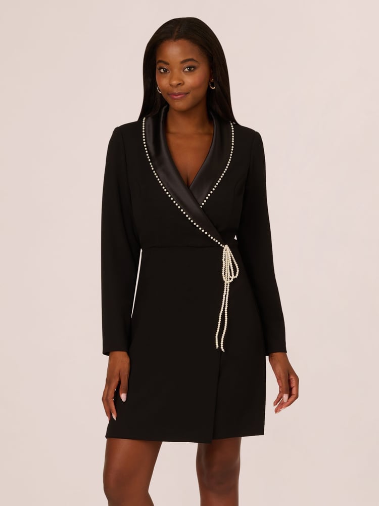 Adrianna Papell Pearl Wrap Blazer Black Short Dress - Image 1 of 7
