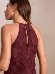 Burgundy Red Occasion Floral Textured Maxi Dress - Image 3 of 5