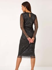 Roman Black Dobby Plisse Wrap Dress - Image 3 of 5