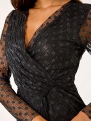 Roman Black Dobby Plisse Wrap Dress - Image 5 of 5