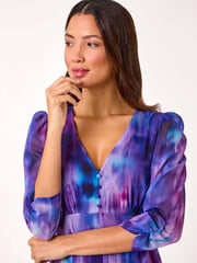 Roman Purple Abstract Print Asymetric Midi Dress - Image 4 of 5