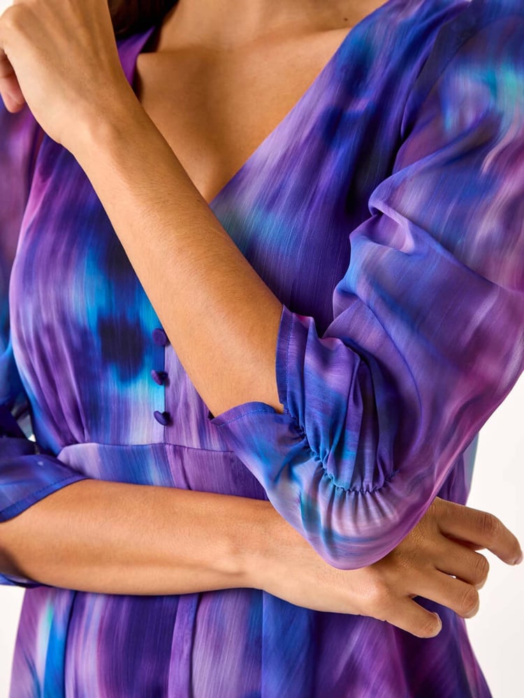 Roman Purple Abstract Print Asymetric Midi Dress - Image 5 of 5