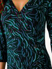 Roman Blue Wave Print Side Button Stretch Dress - Image 5 of 5