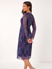Roman Purple Foil Plisse Wrap Dress - Image 3 of 5