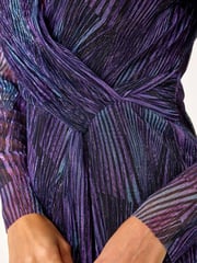 Roman Purple Foil Plisse Wrap Dress - Image 5 of 5