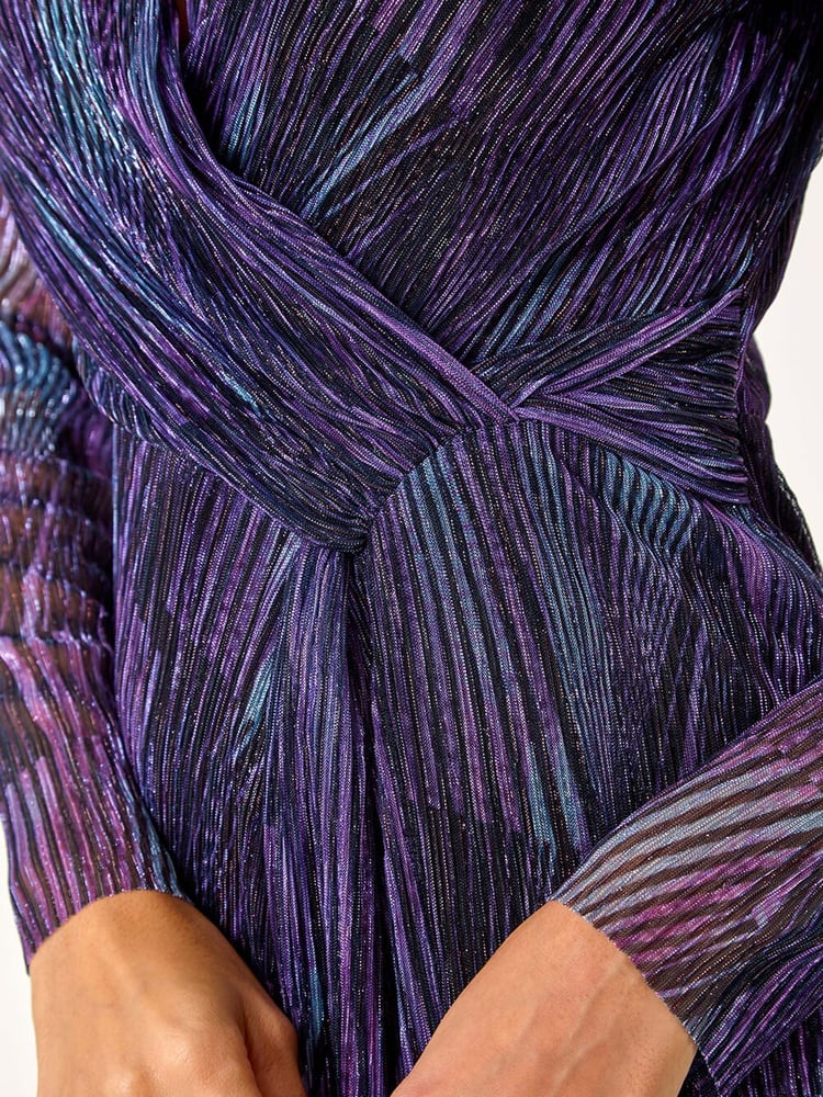 Roman Purple Foil Plisse Wrap Dress - Image 5 of 5