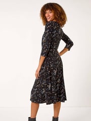 Roman Black Confetti Print Twist Midi Dress - Image 3 of 5
