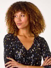 Roman Black Confetti Print Twist Midi Dress - Image 4 of 5