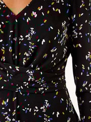 Roman Black Confetti Print Twist Midi Dress - Image 5 of 5