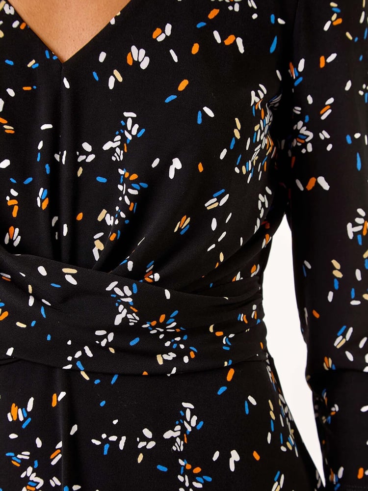 Roman Black Confetti Print Twist Midi Dress - Image 5 of 5