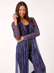 Roman Purple Metallic Geometric Plisse Kimono Cardigan - Image 1 of 5