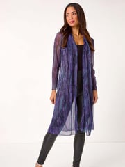 Roman Purple Metallic Geometric Plisse Kimono Cardigan - Image 2 of 5