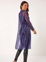 Roman Purple Metallic Geometric Plisse Kimono Cardigan - Image 3 of 5