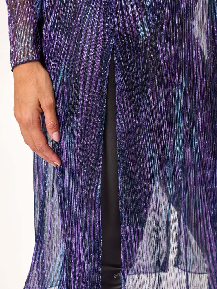 Roman Purple Metallic Geometric Plisse Kimono Cardigan - Image 5 of 5