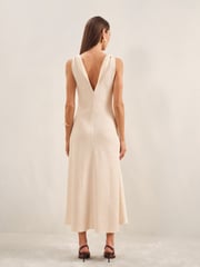 Reiss Cream Kiera Textured Drape-Neck Midi Dress - Image 5 of 6