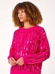 Roman Pink Striped Sequin Knitted Jumper - Image 4 of 5
