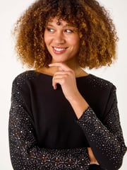 Roman Black Shimmer Sleeve Embellish Knit Jumper - Image 2 of 5