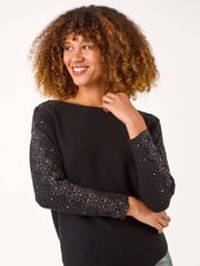 Roman Black Shimmer Sleeve Embellish Knit Jumper - Image 4 of 5