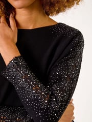 Roman Black Shimmer Sleeve Embellish Knit Jumper - Image 5 of 5