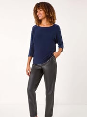 Roman Blue Sequin Sleeve Panel Stretch Top - Image 2 of 5