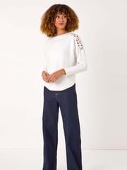 Roman White Curve Contrast Embellished Knit Jumper - Image 2 of 5