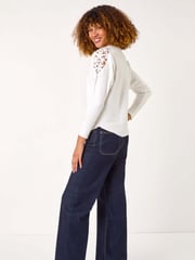 Roman White Curve Contrast Embellished Knit Jumper - Image 3 of 5