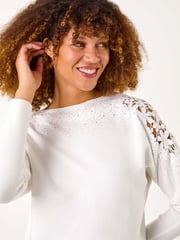 Roman White Curve Contrast Embellished Knit Jumper - Image 4 of 5