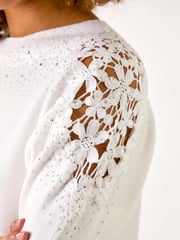 Roman White Curve Contrast Embellished Knit Jumper - Image 5 of 5