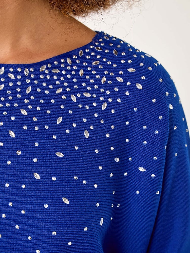 Roman Blue Scattered Embellished Knit Jumper - Image 5 of 5