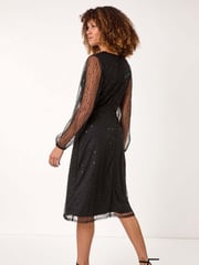 Roman Black Embellished V-Neck Wrap Dress - Image 3 of 5