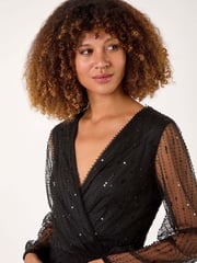 Roman Black Embellished V-Neck Wrap Dress - Image 4 of 5