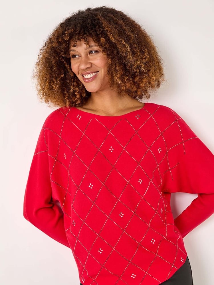 Roman Red Aryglle Embellished Knit Jumper - Image 1 of 5