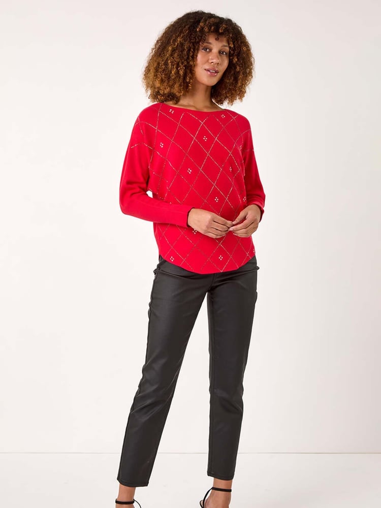 Roman Red Aryglle Embellished Knit Jumper - Image 2 of 5