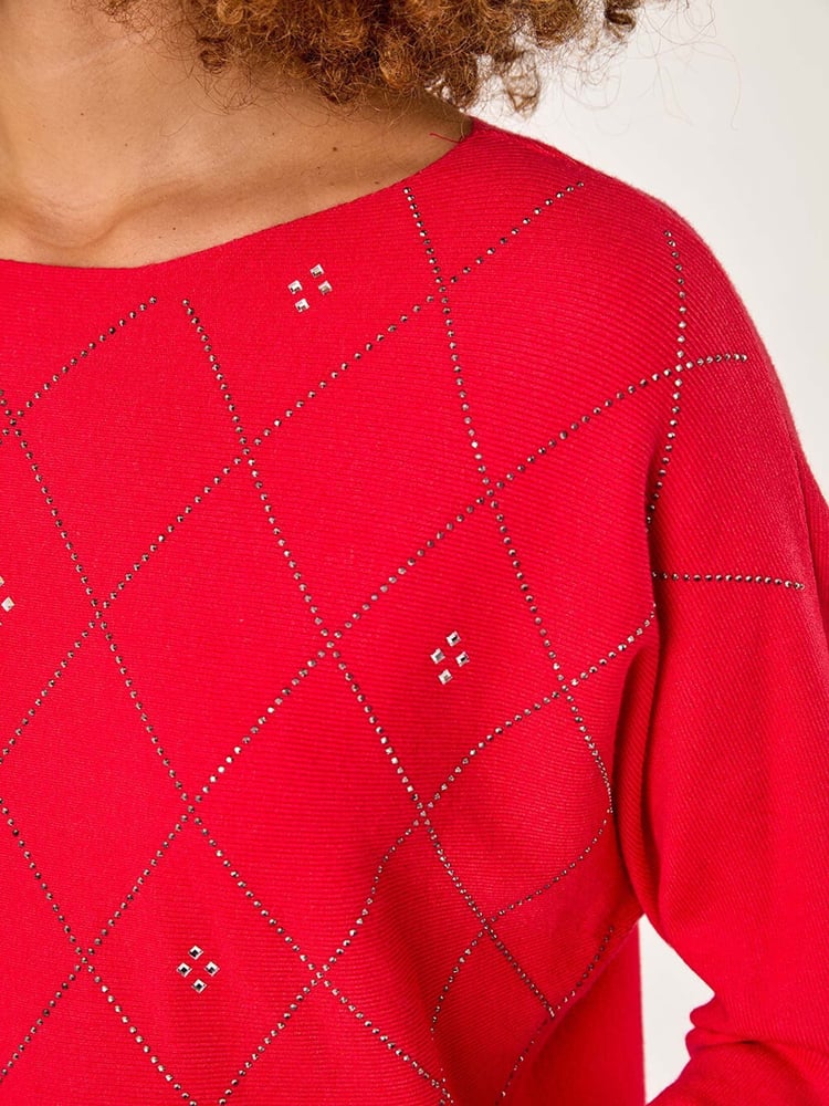 Roman Red Aryglle Embellished Knit Jumper - Image 5 of 5
